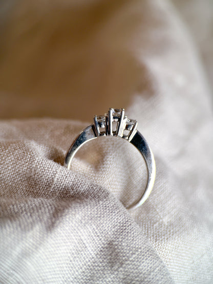 Vintage Diamond Engagement Ring, Round Cut, 14k White Gold, 1990s Three Stone Prong Setting