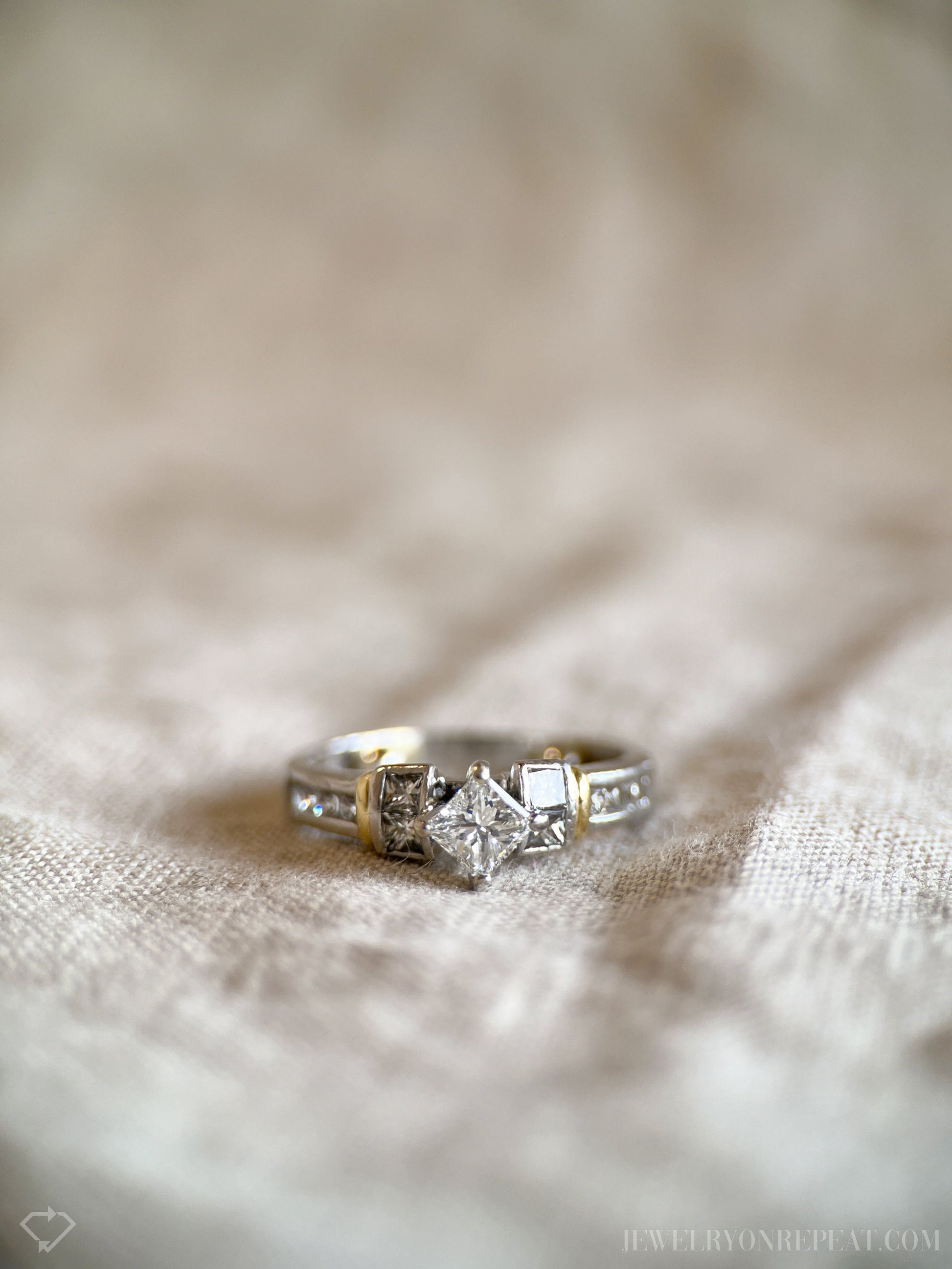 Vintage Diamond Engagement Ring, Princess Cut, Platinum, 1990s Channel Set Bridal Ring