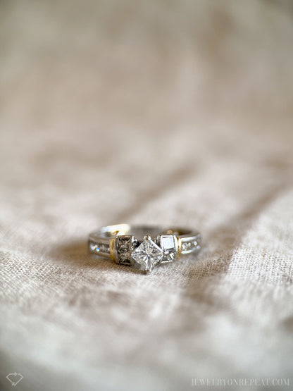 Vintage Diamond Engagement Ring, Princess Cut, Platinum, 1990s Channel Set Bridal Ring