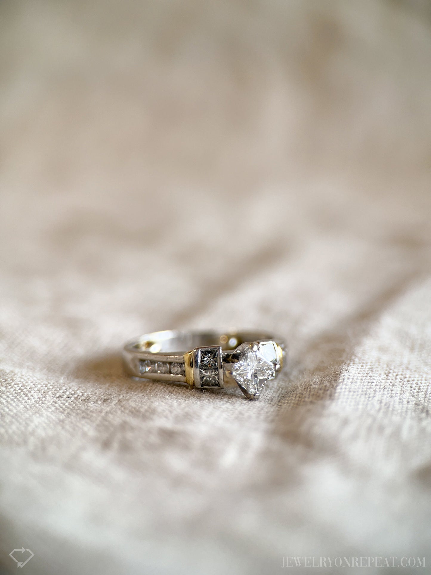 Vintage Diamond Engagement Ring, Princess Cut, Platinum, 1990s Channel Set Bridal Ring