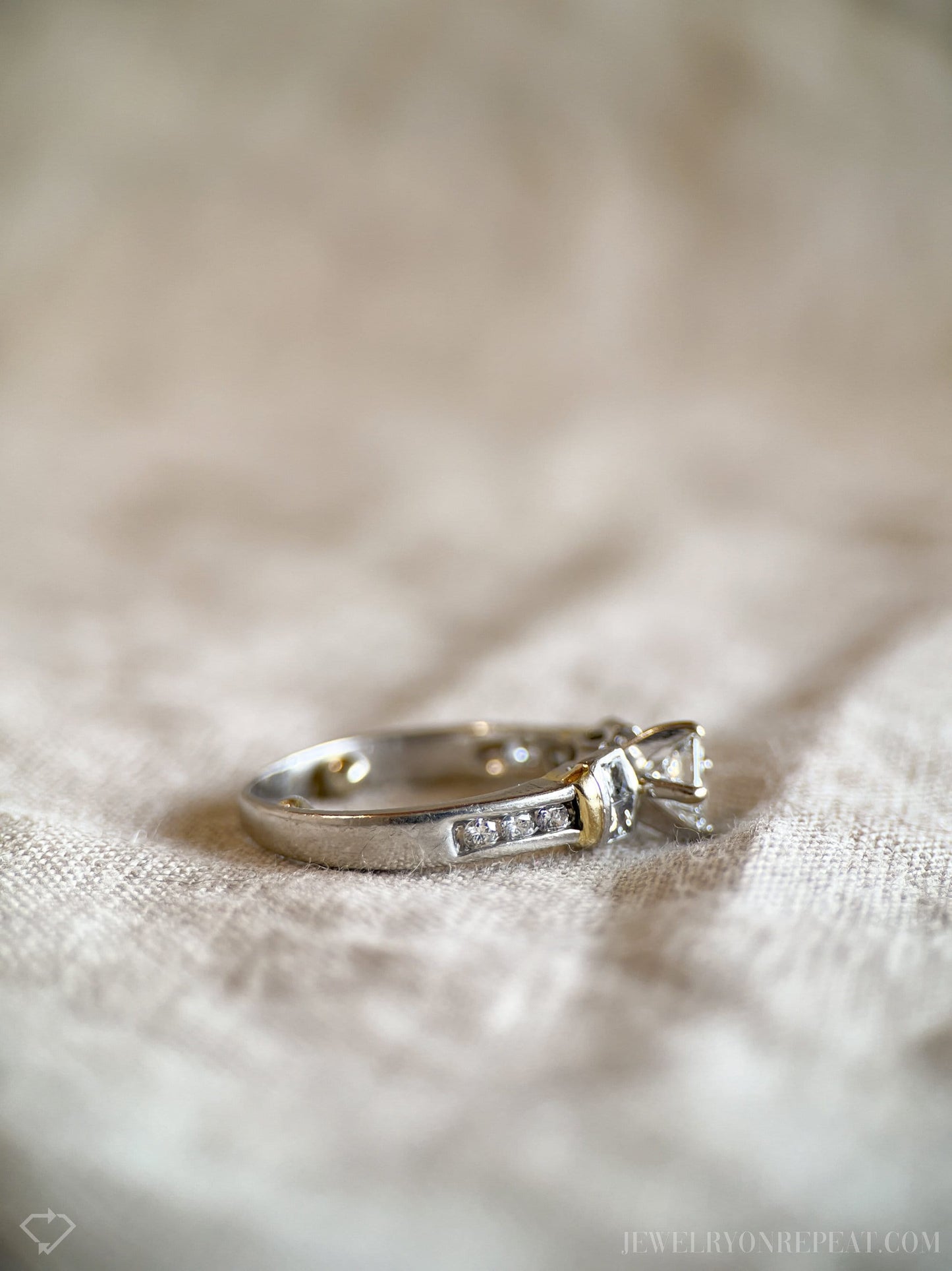 Vintage Diamond Engagement Ring, Princess Cut, Platinum, 1990s Channel Set Bridal Ring