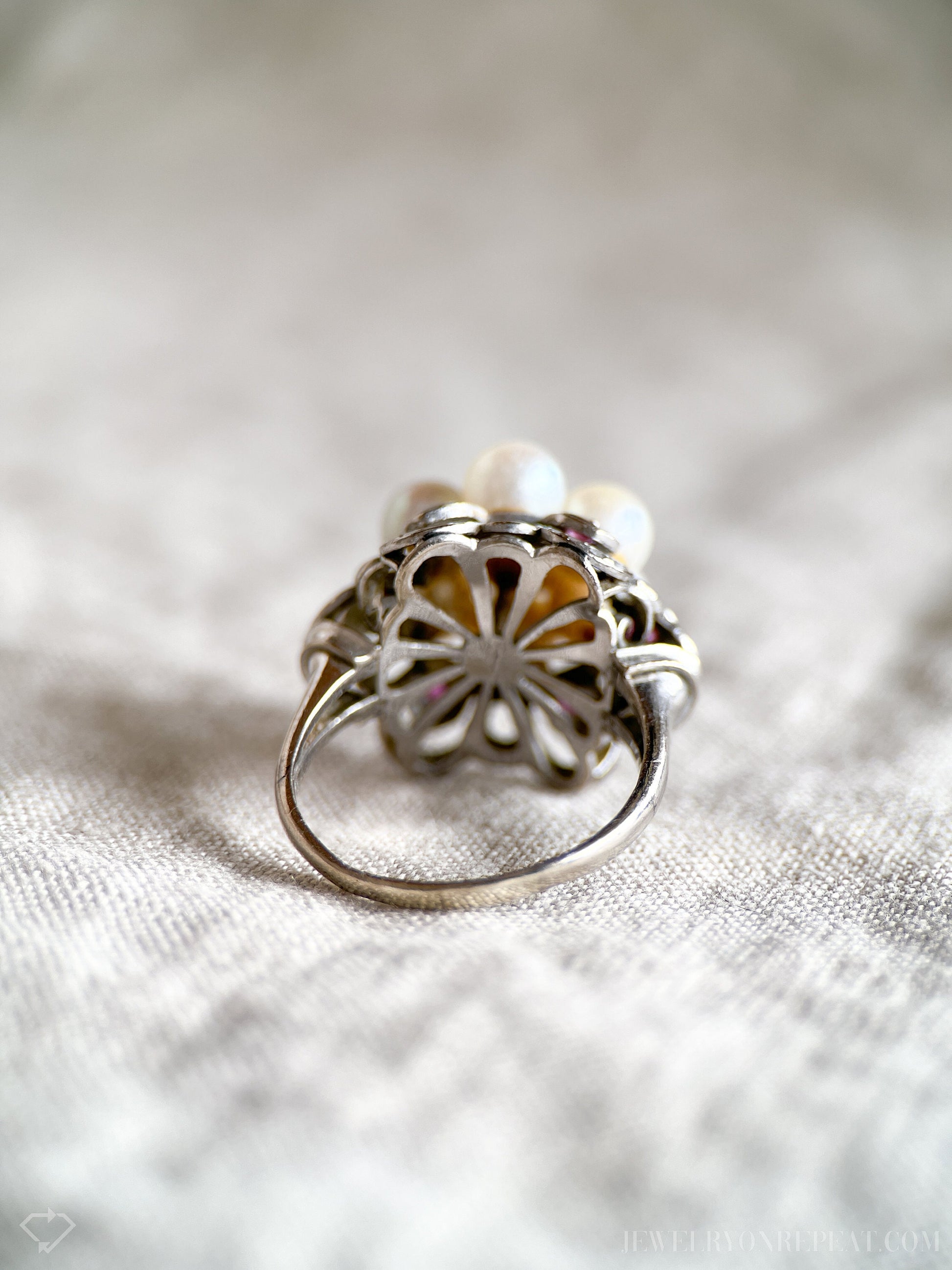 Vintage Pearl Cluster Ring in 14k White Gold