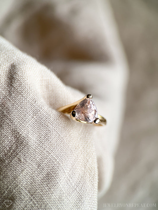 Vintage Rose Quartz Trillion Gemstone Ring in 14k Gold