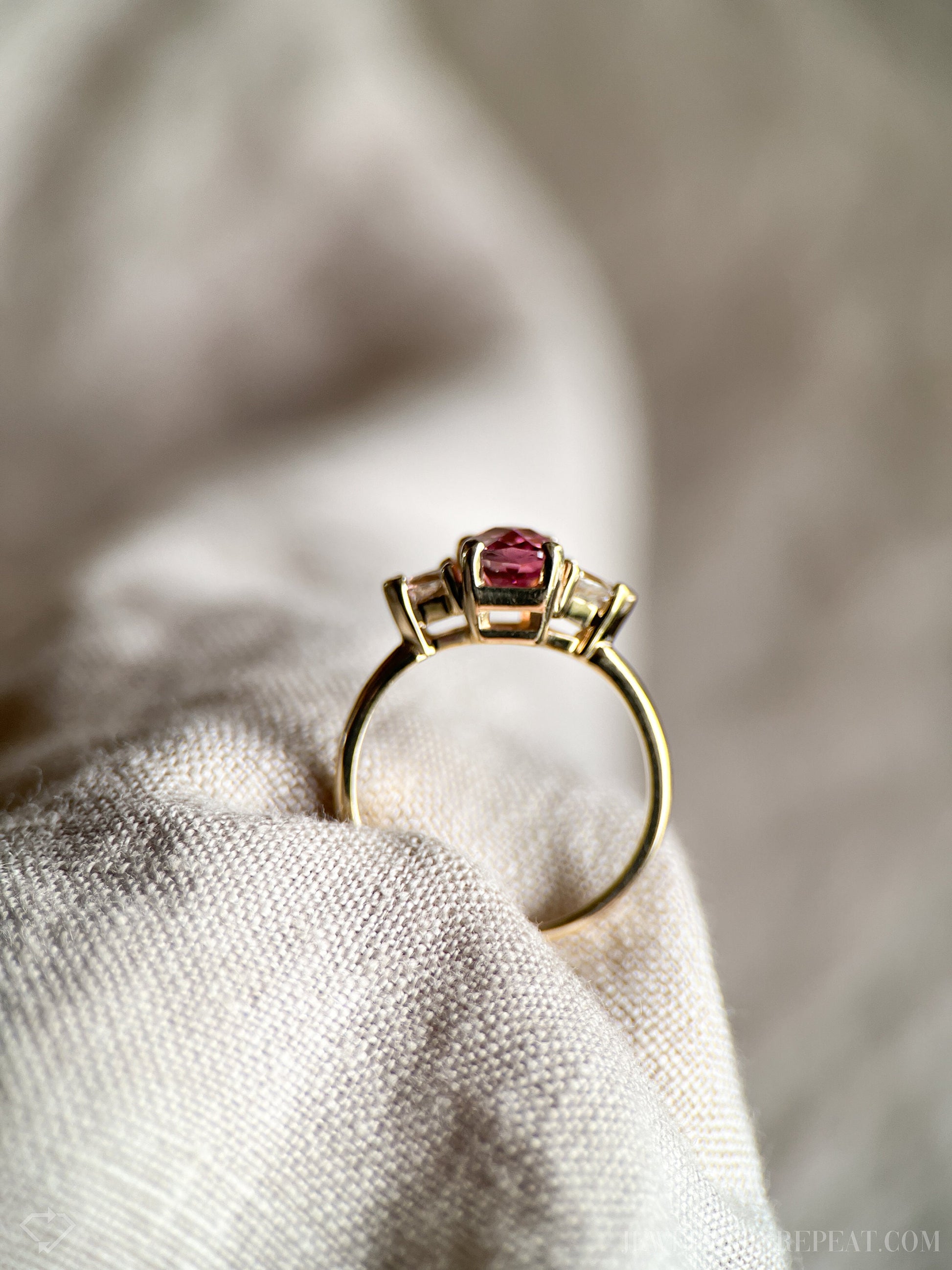 Vintage Pink Tourmaline and Topaz Ring in 14k Gold