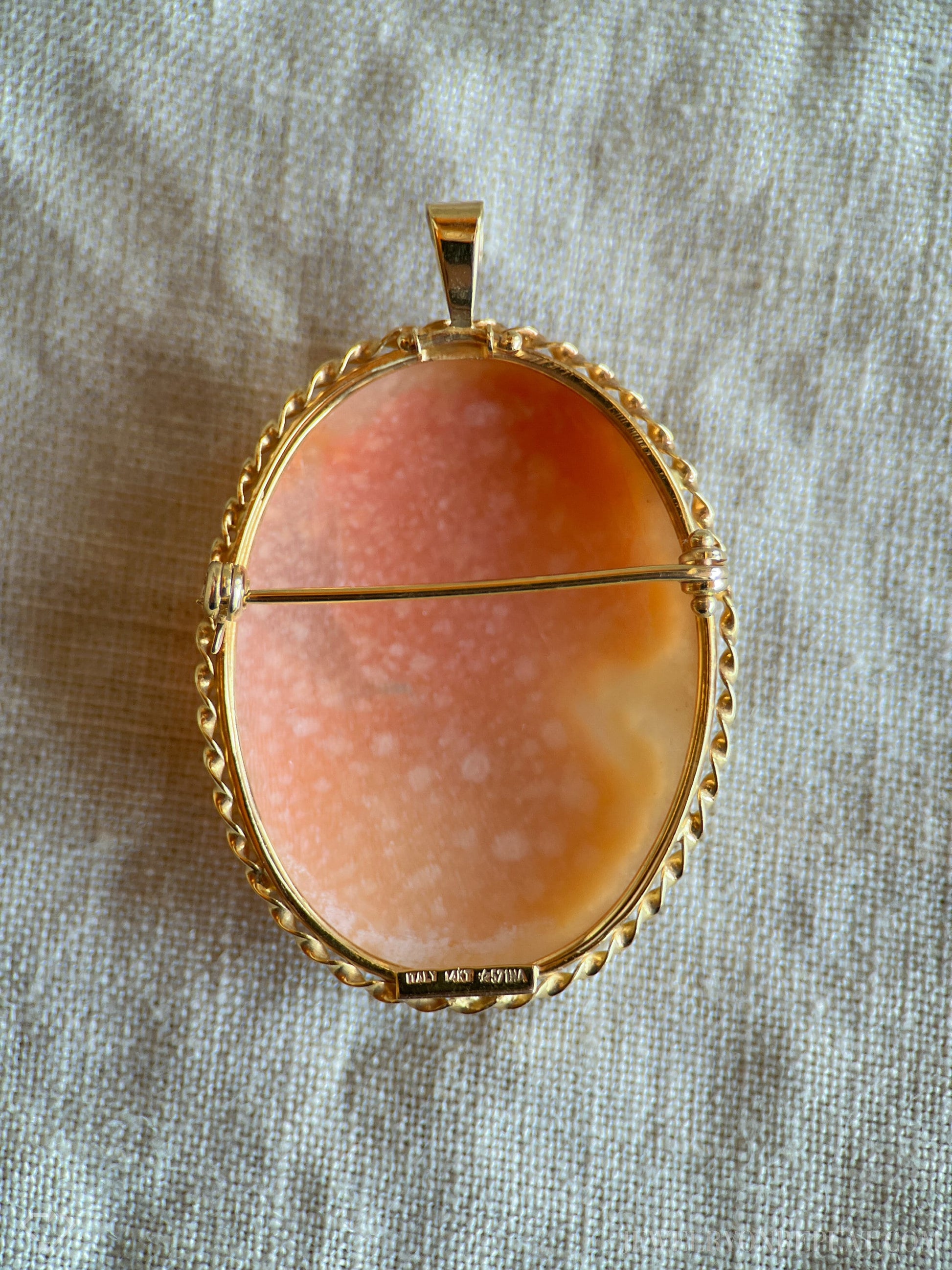 Vintage Cameo Brooch Pendant with Rope Frame in 14k Gold