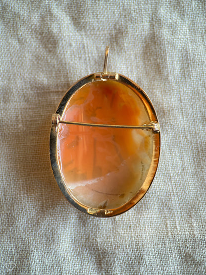 Vintage 1940s Three Graces Cameo Brooch Pendant, 18k Gold