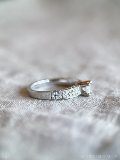 Vintage Diamond Engagement Ring, Round Cut, 14k White Gold, Noam Carver Pave Setting