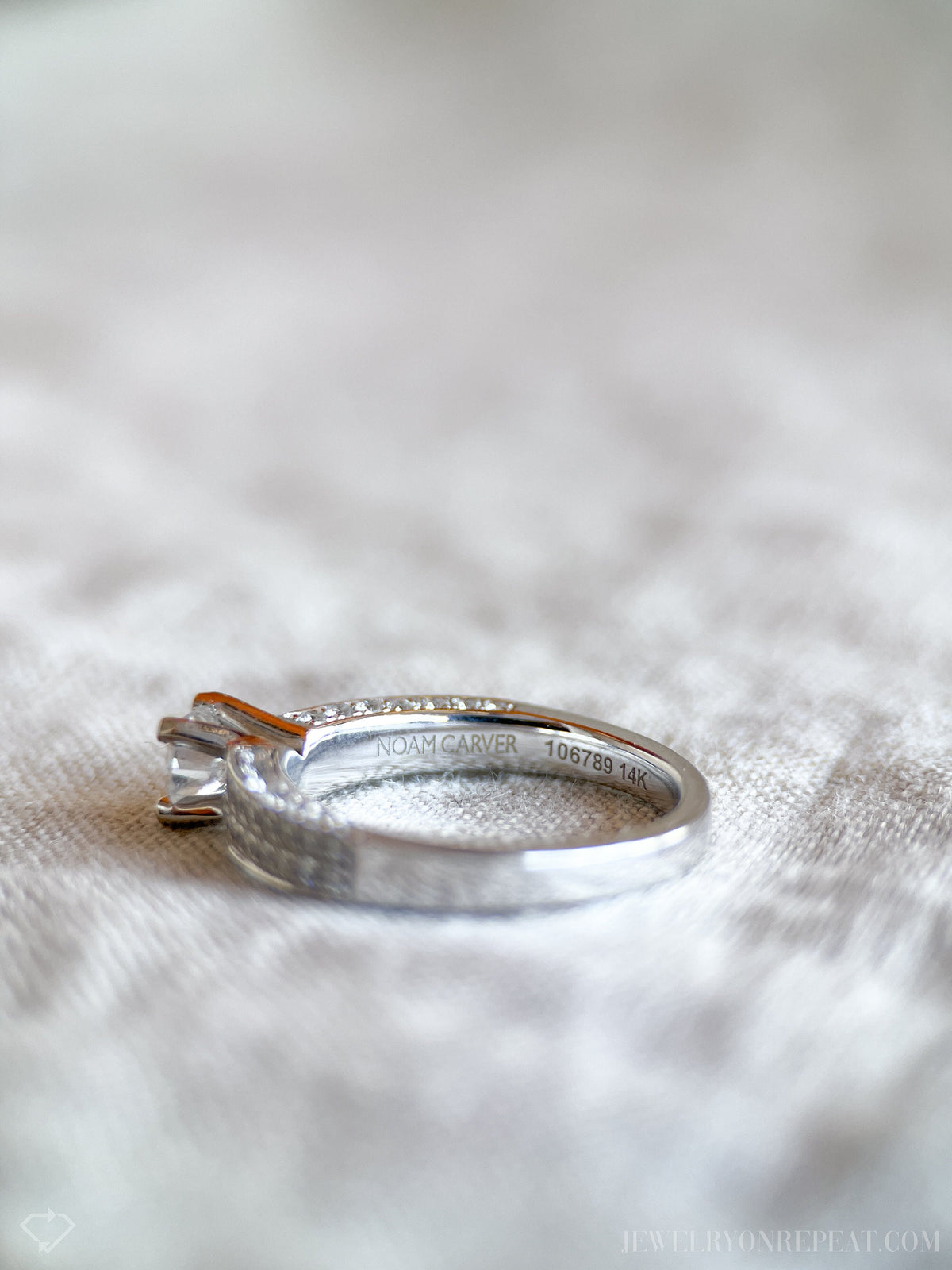 Vintage Diamond Engagement Ring, Round Cut, 14k White Gold, Noam Carver Pave Setting
