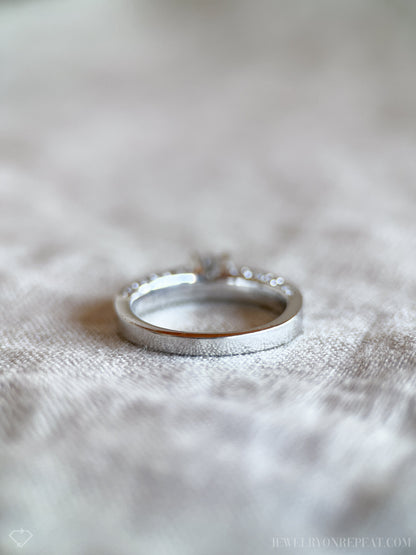 Vintage Diamond Engagement Ring, Round Cut, 14k White Gold, Noam Carver Pave Setting