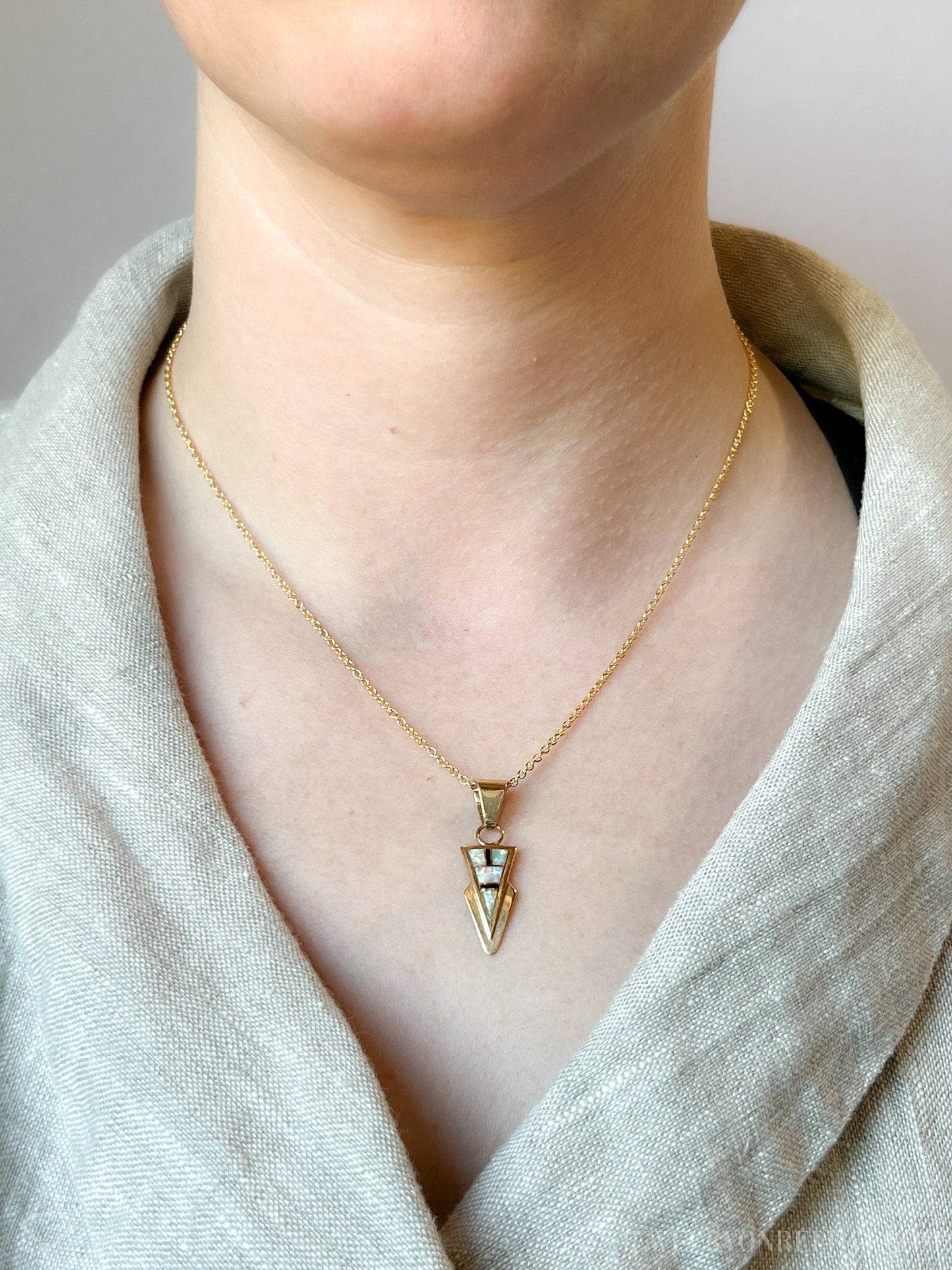 Vintage Opal Geometric Gemstone Pendant in 14k Gold