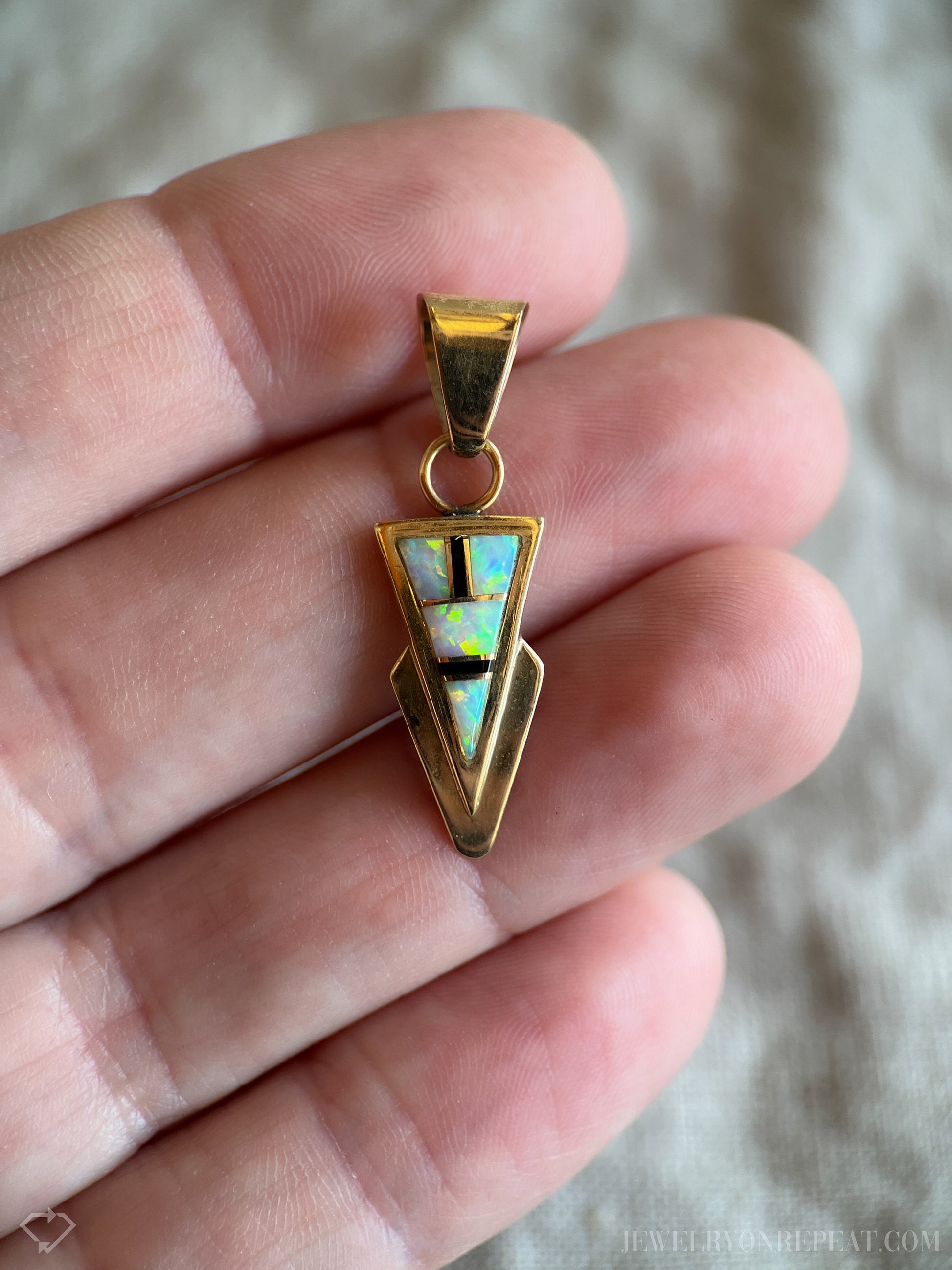 Vintage Opal Geometric Gemstone Pendant in 14k Gold