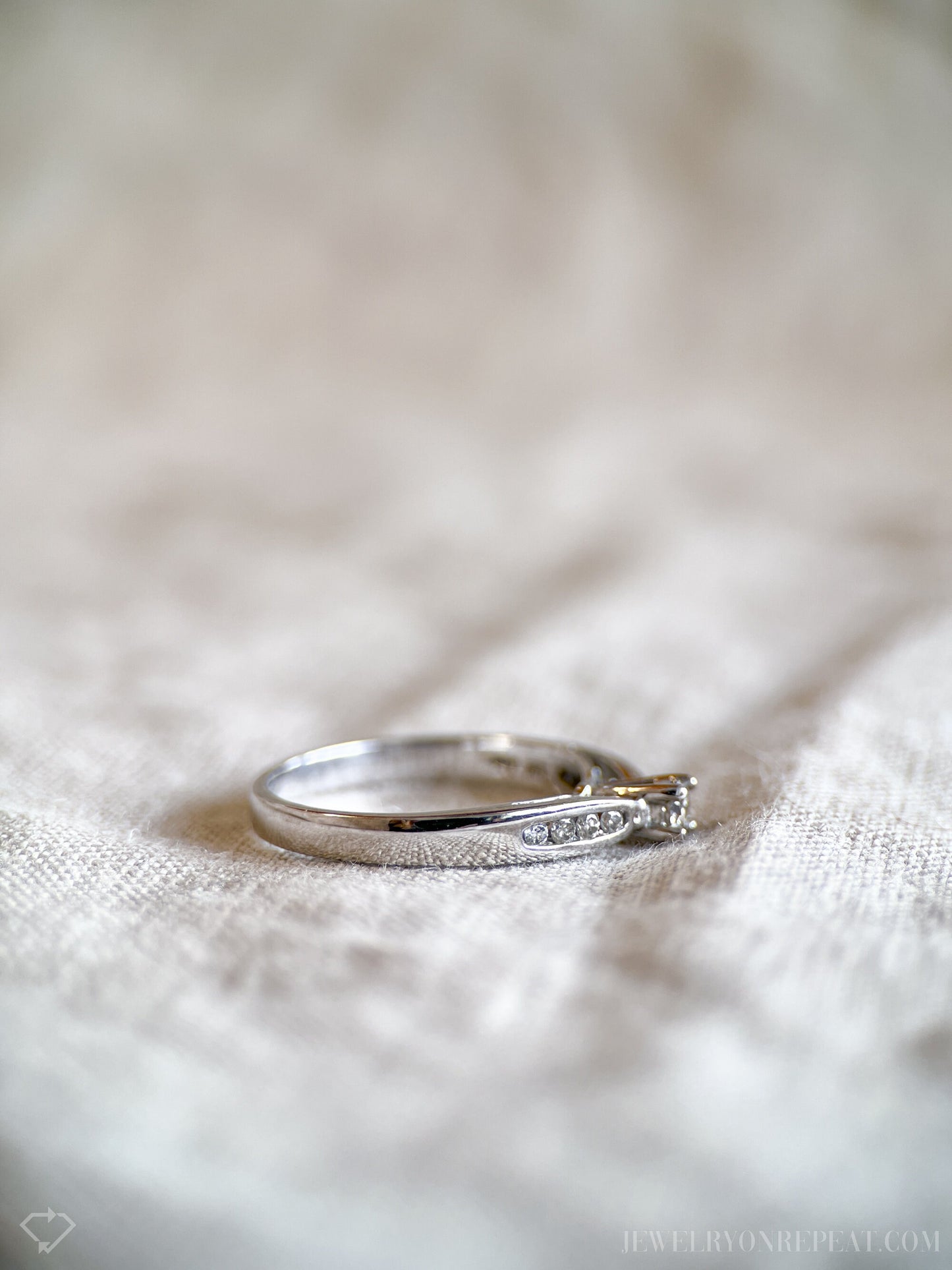 Vintage Diamond Engagement Ring, Round Cut, 10k White Gold, 1990s Channel Set Cathedral