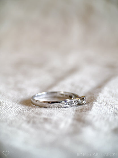Vintage Diamond Engagement Ring, Round Cut, 10k White Gold, 1990s Channel Set Cathedral