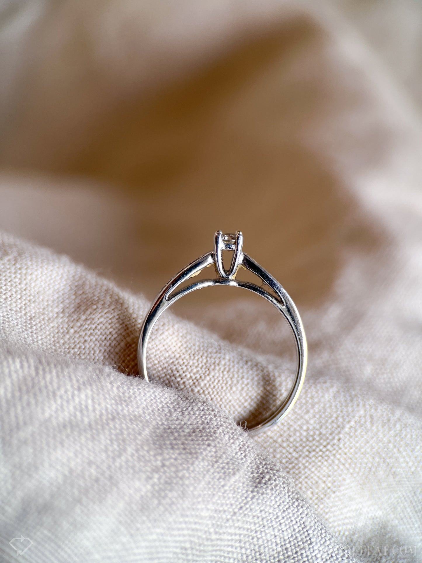 Vintage Diamond Engagement Ring, Round Cut, 10k White Gold, 1990s Channel Set Cathedral
