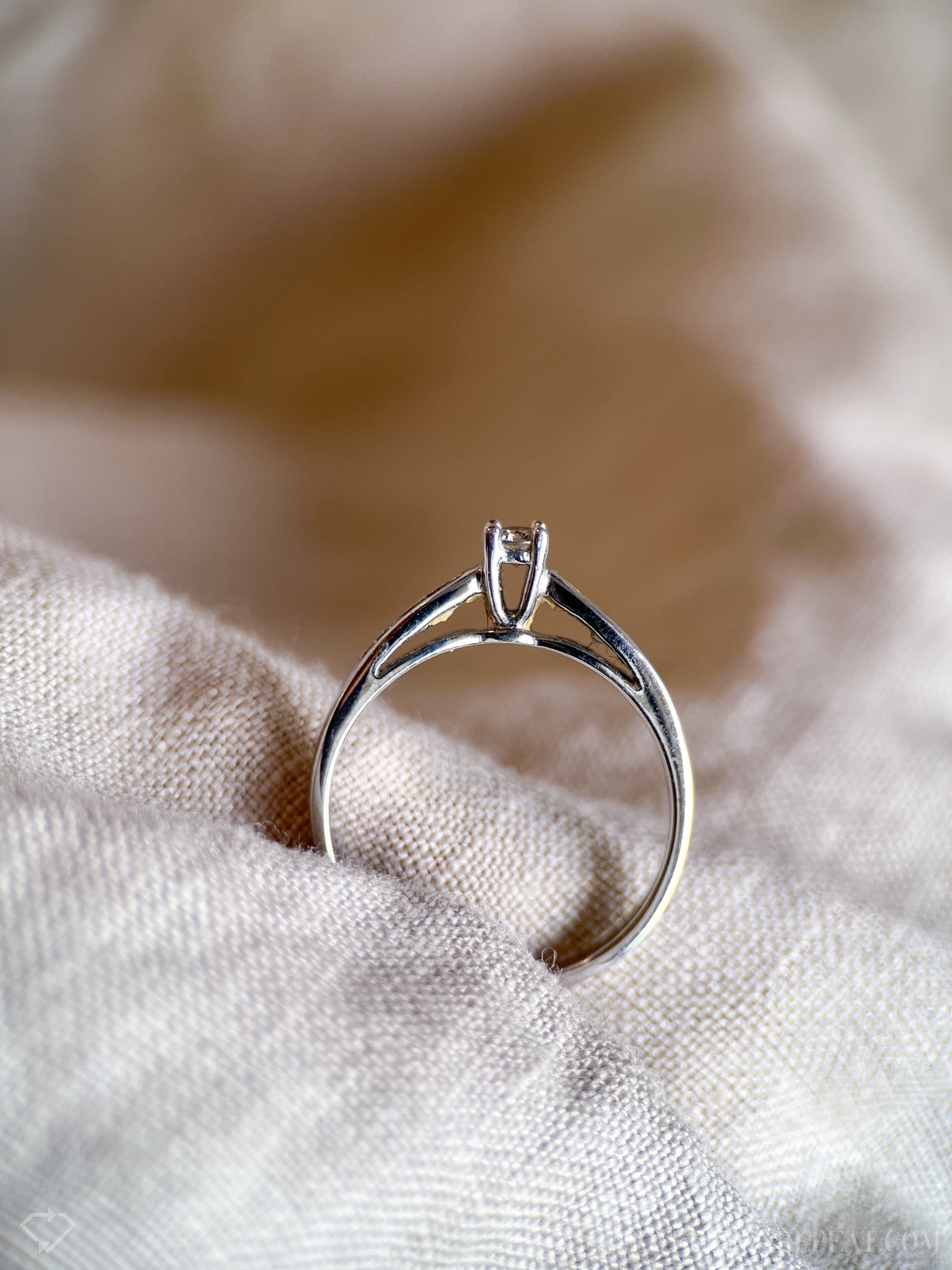 Vintage Diamond Engagement Ring, Round Cut, 10k White Gold, 1990s Channel Set Cathedral