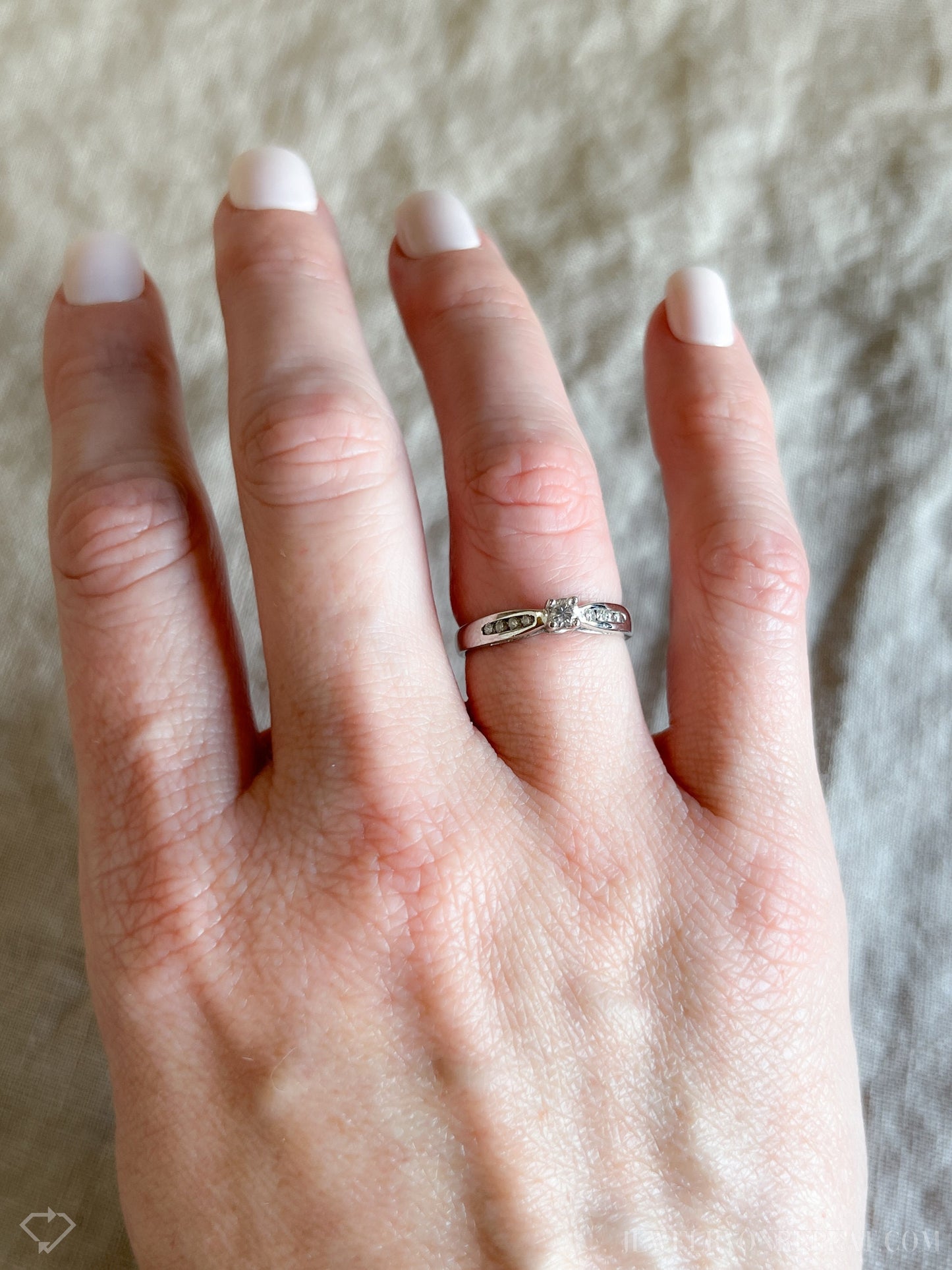 Vintage Diamond Engagement Ring, Round Cut, 10k White Gold, 1990s Channel Set Cathedral