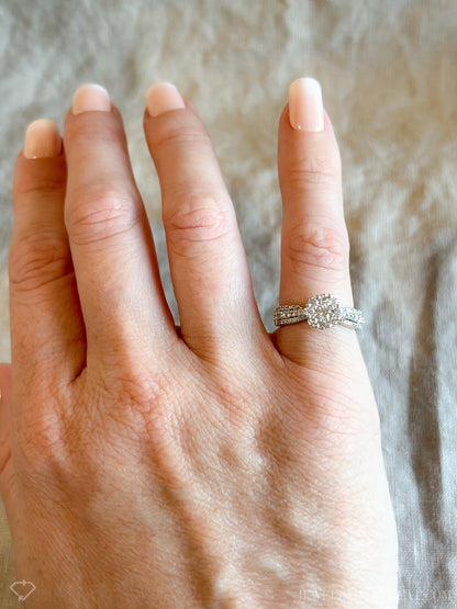 Vintage Diamond Engagement Ring, Round Cut, 14k White Gold, 2000s Halo Prong Setting