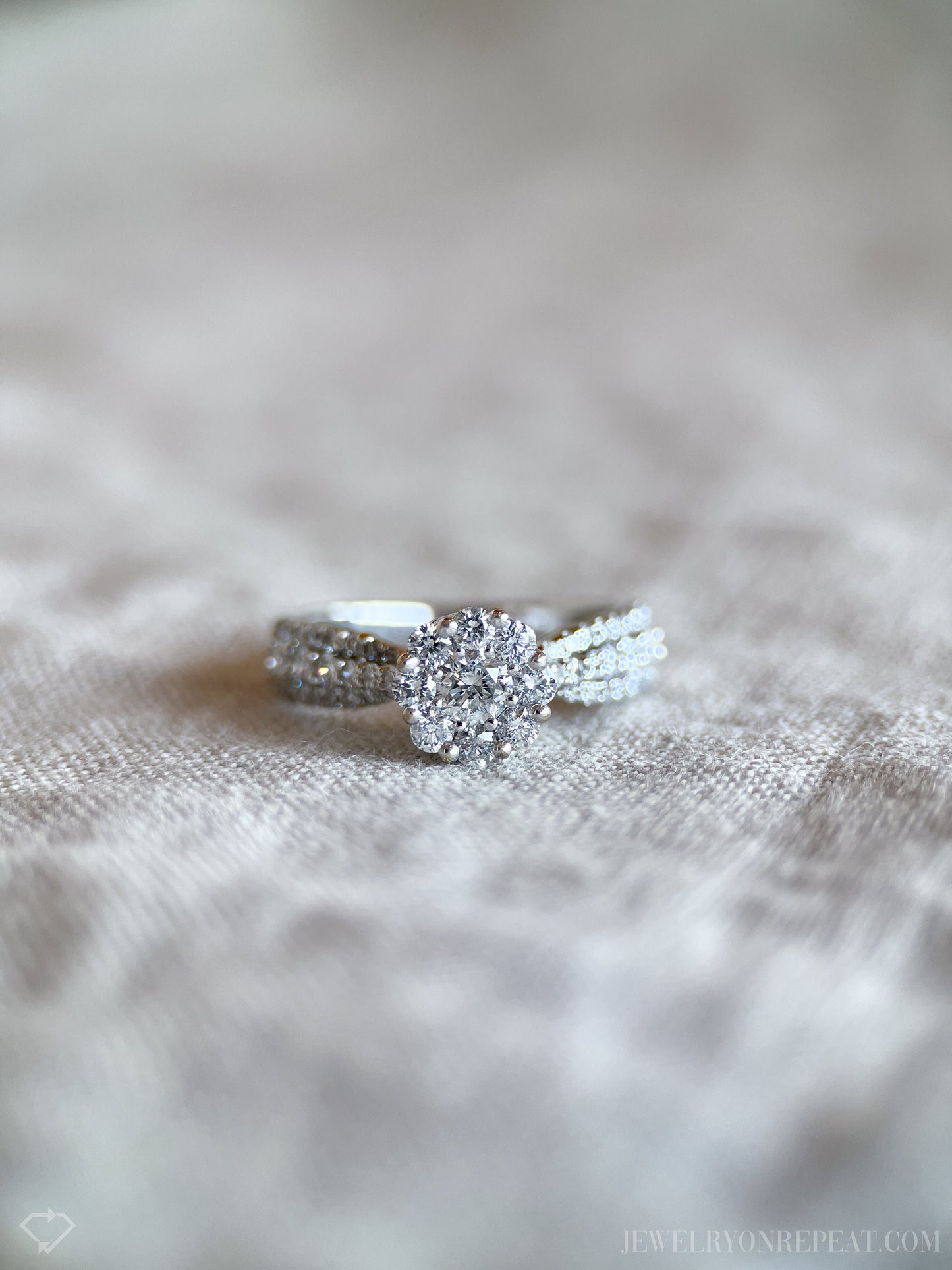 Vintage Diamond Halo Engagement Ring in 14k White Gold