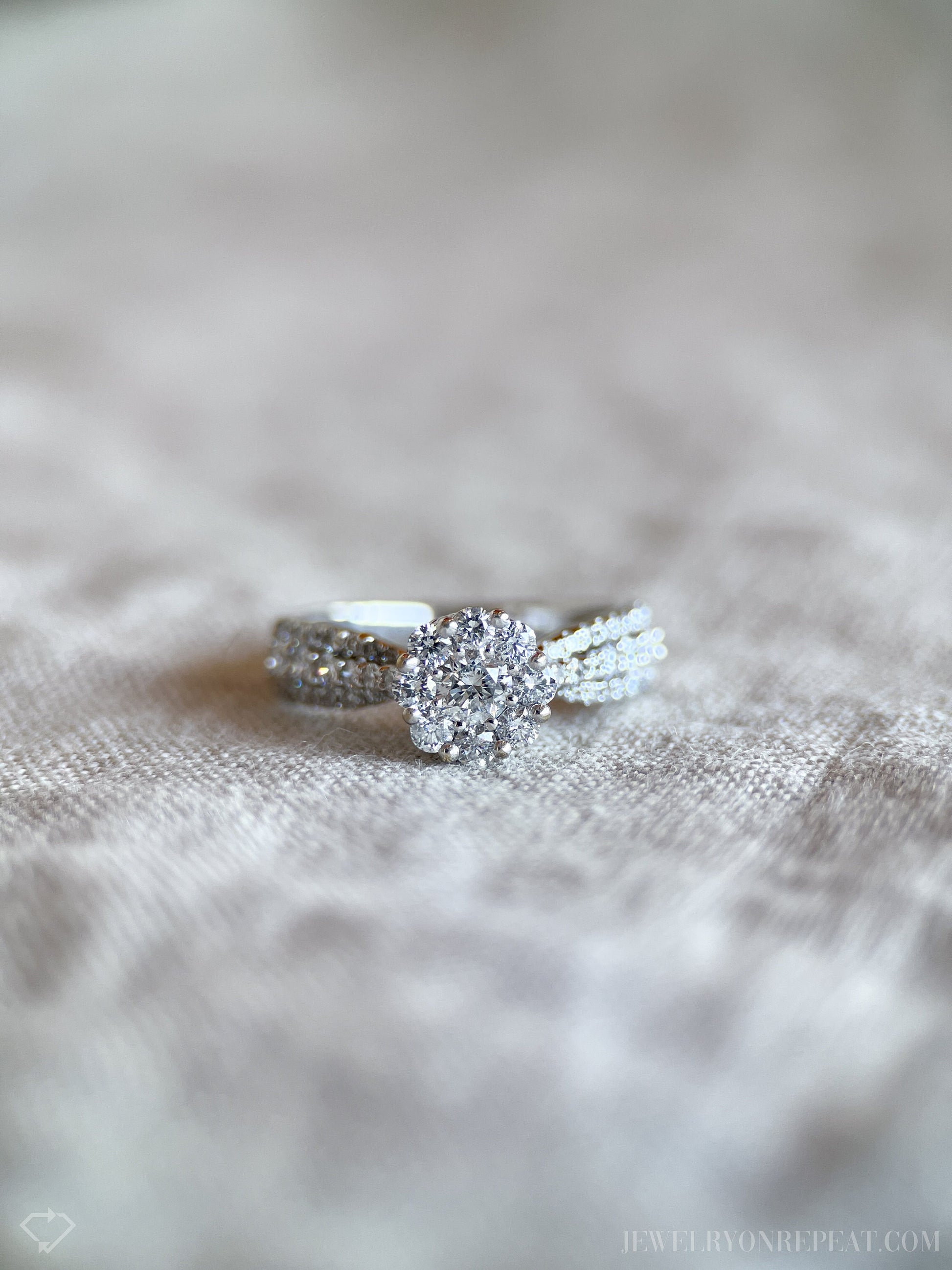 Vintage Diamond Halo Engagement Ring in 14k White Gold