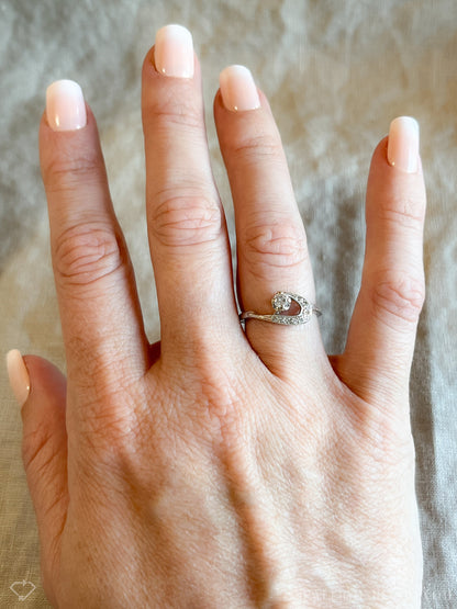 Vintage Diamond Engagement Ring, Round Cut, 14k White Gold, 1950s Mid-Century Bridal Ring