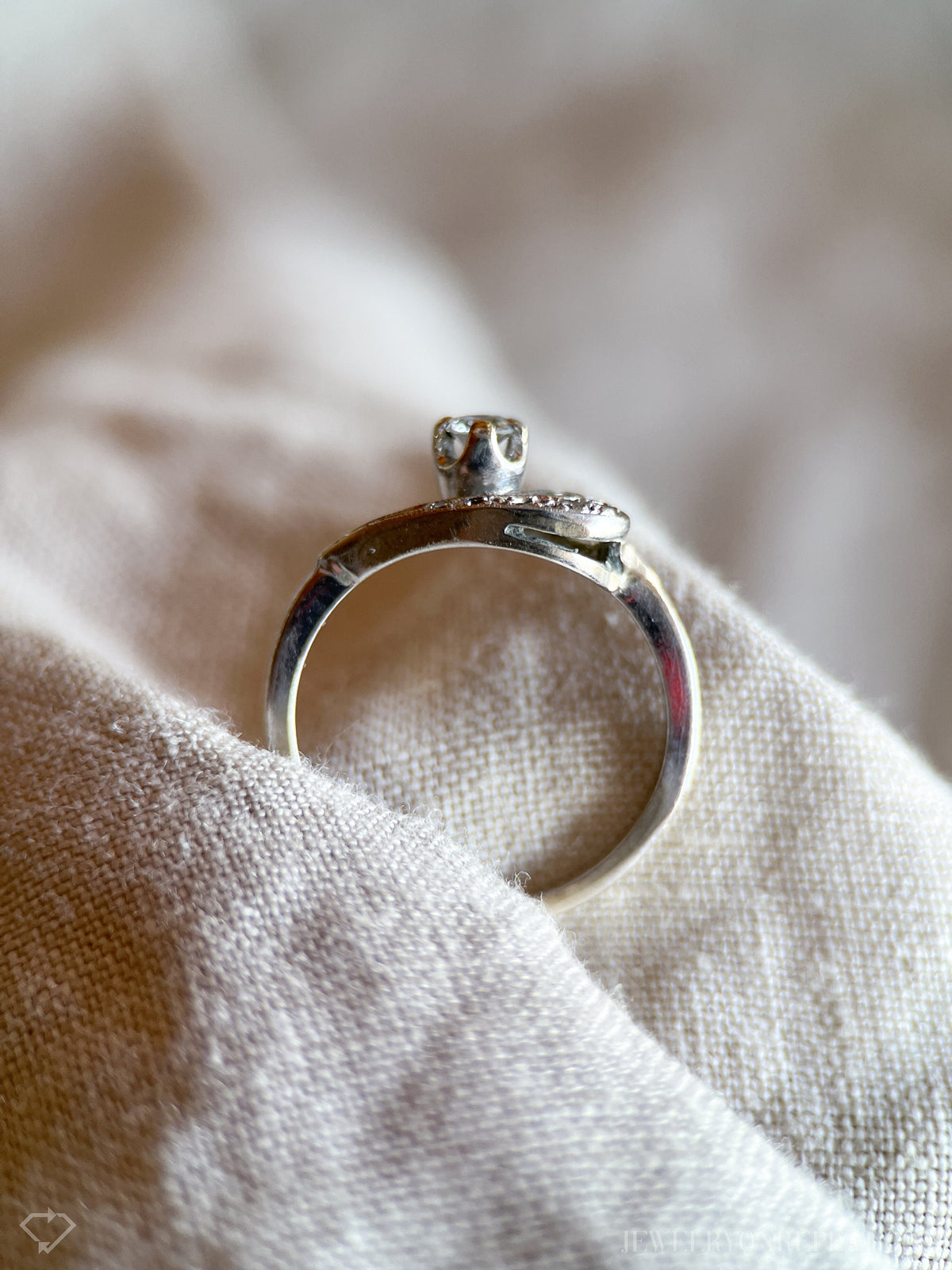 Vintage Diamond Engagement Ring, Round Cut, 14k White Gold, 1950s Mid-Century Bridal Ring