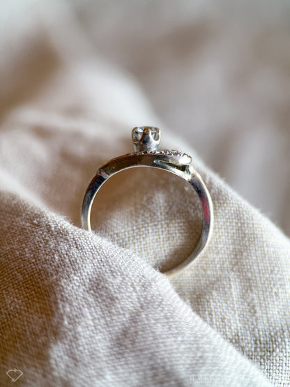 Vintage Diamond Engagement Ring, Round Cut, 14k White Gold, 1950s Mid-Century Bridal Ring