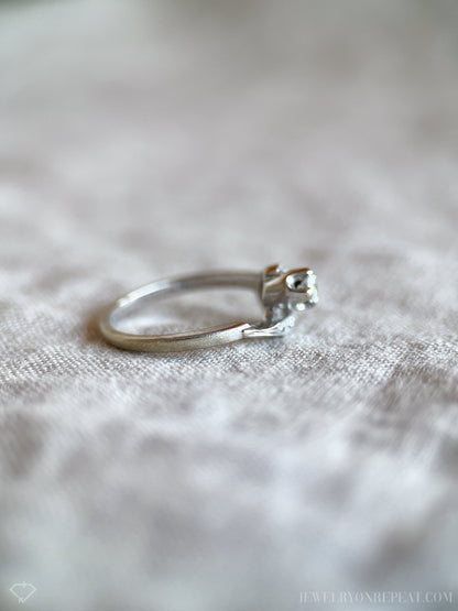 Vintage Diamond Engagement Ring, Round Cut, 14k White Gold, 1950s Mid-Century Bridal Ring