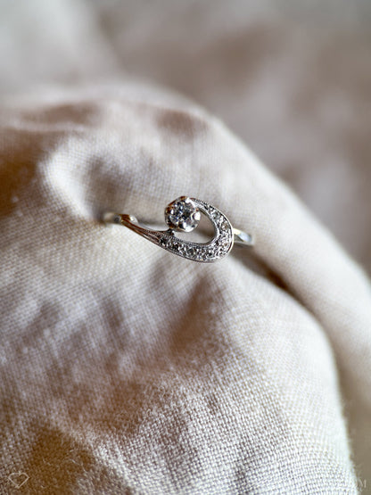 Vintage Diamond Engagement Ring, Round Cut, 14k White Gold, 1950s Mid-Century Bridal Ring
