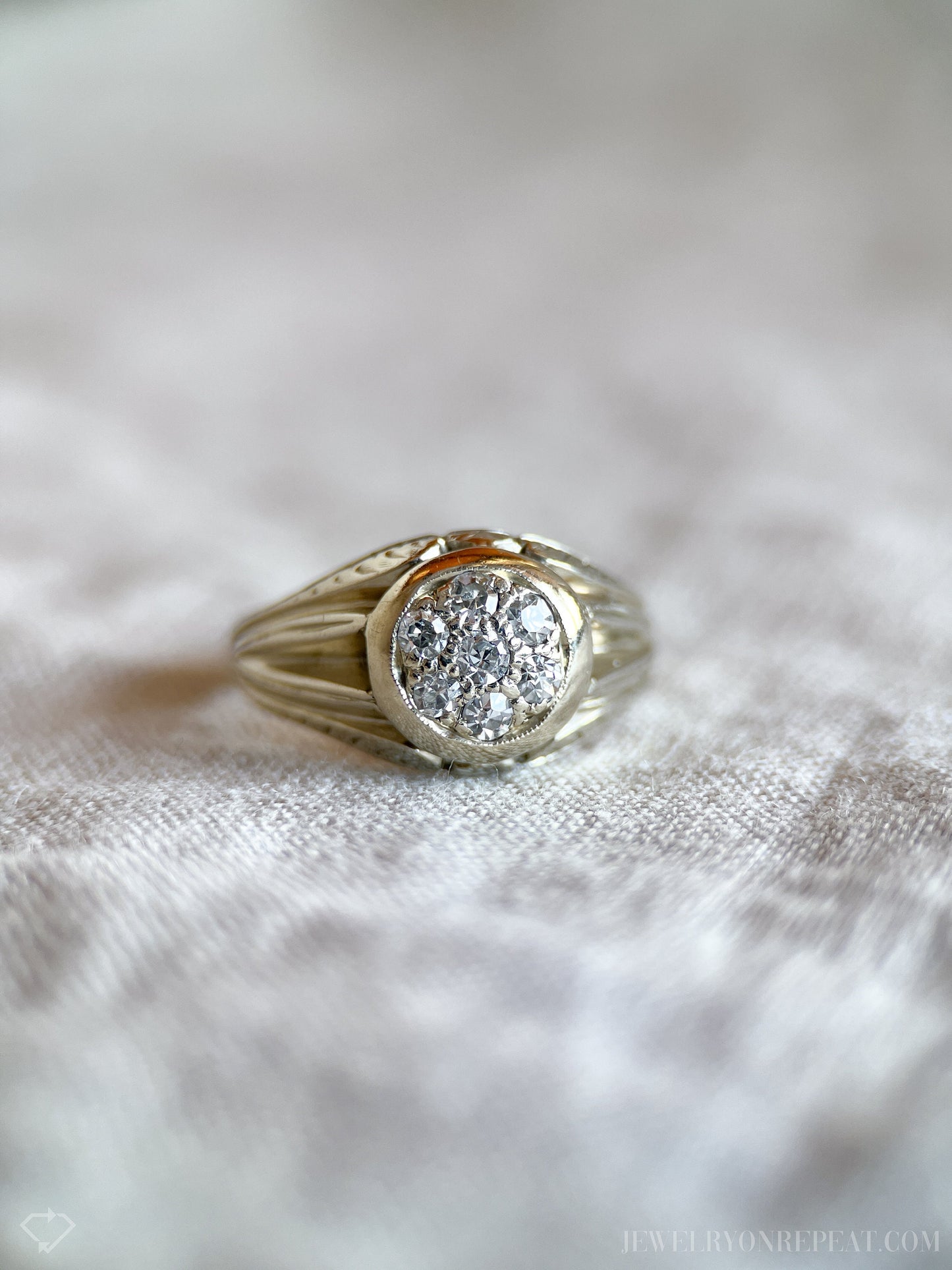 Vintage Mens Diamond Ring in 14k White Gold