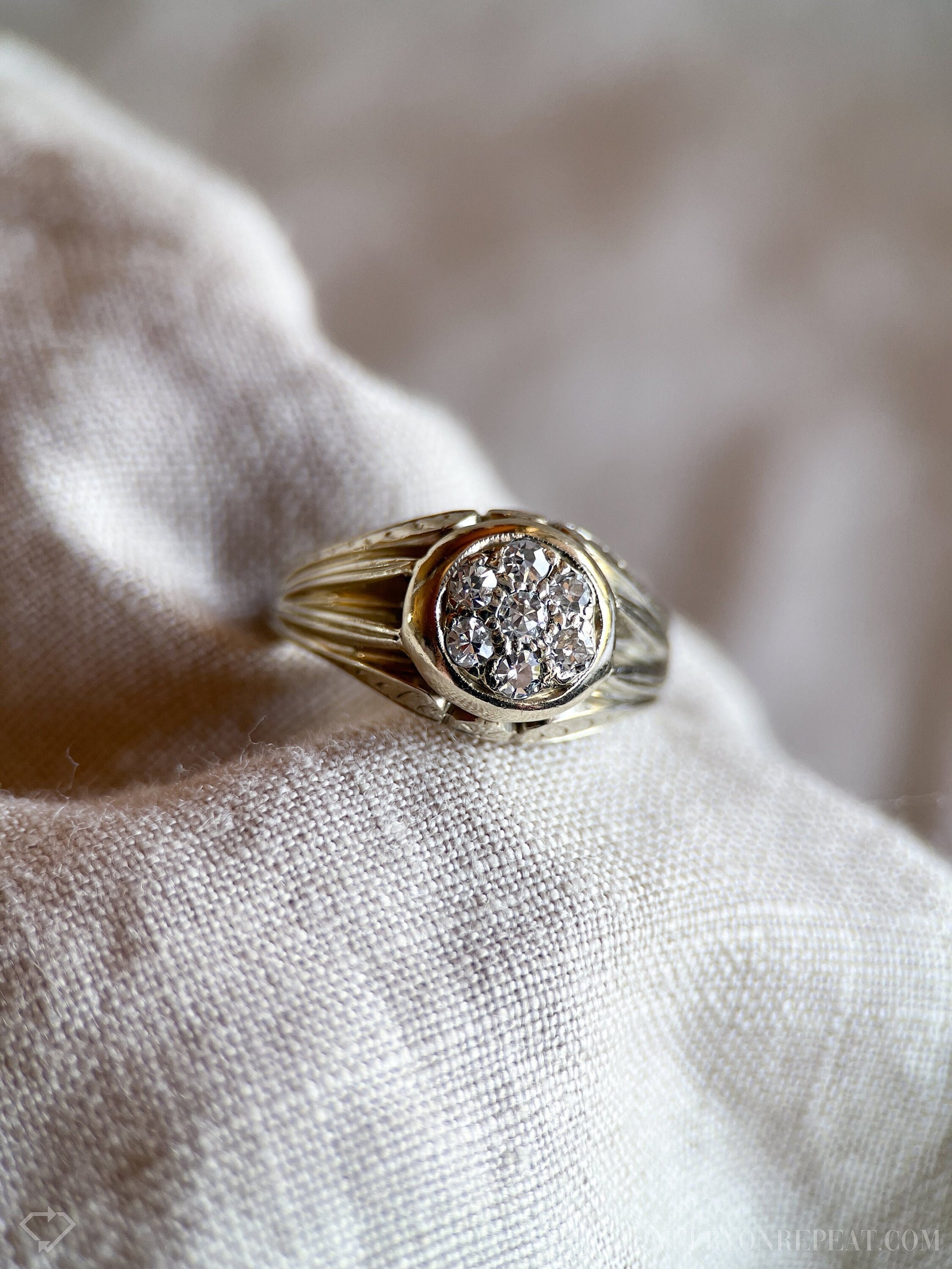 Vintage Mens Diamond Ring in 14k White Gold