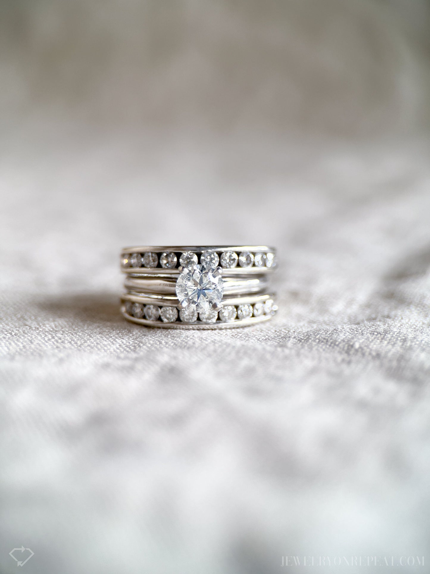 Vintage Diamond Wedding Set in 14k White Gold