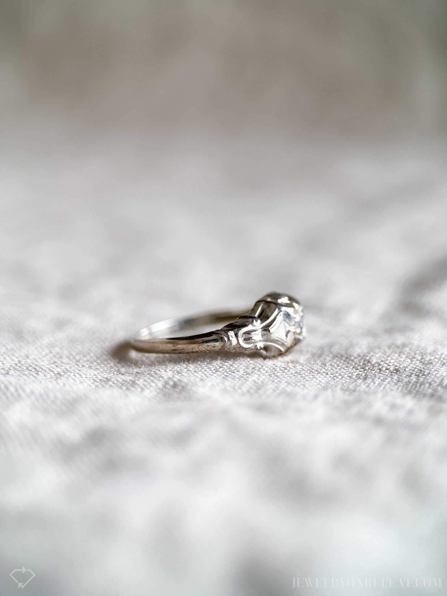 Antique 1920s Art Deco Diamond Engagement Ring, 14k White Gold
