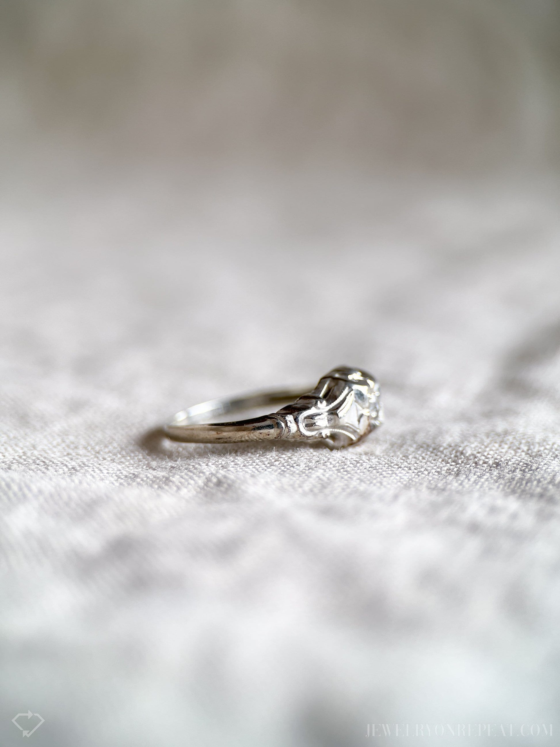 Antique 1920s Art Deco Diamond Engagement Ring, 14k White Gold