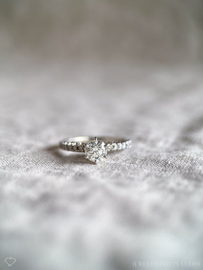 Vintage Diamond Engagement Ring, Round Cut, 10k White Gold, 2000s Prong Set Bridal Ring