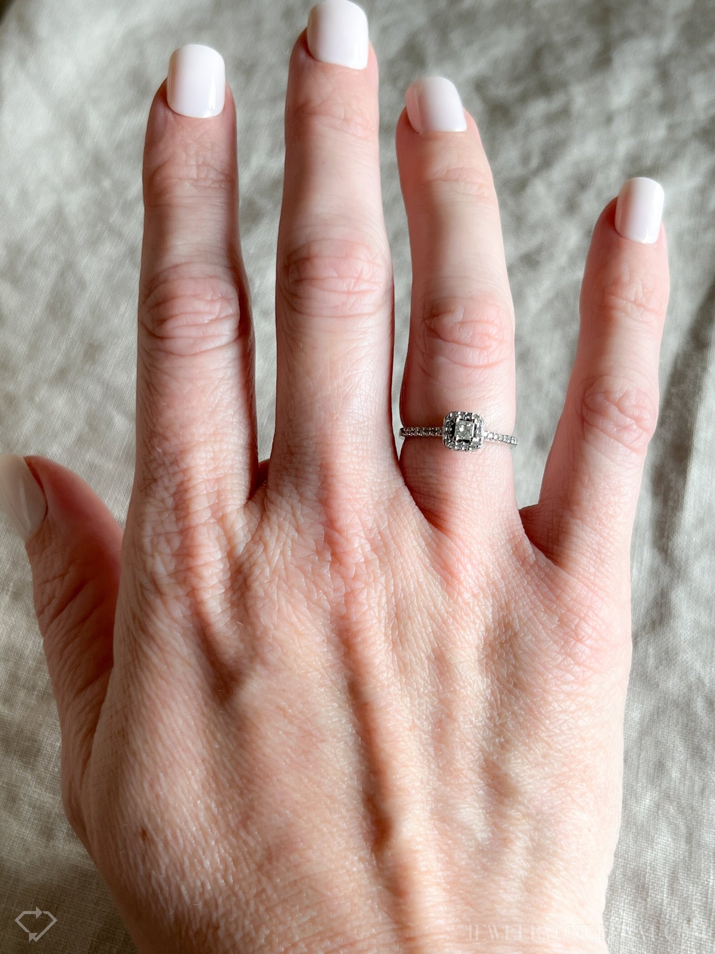 Vintage Diamond Engagement Ring, Princess Cut, 10k White Gold, 1990s Halo Bridal Ring