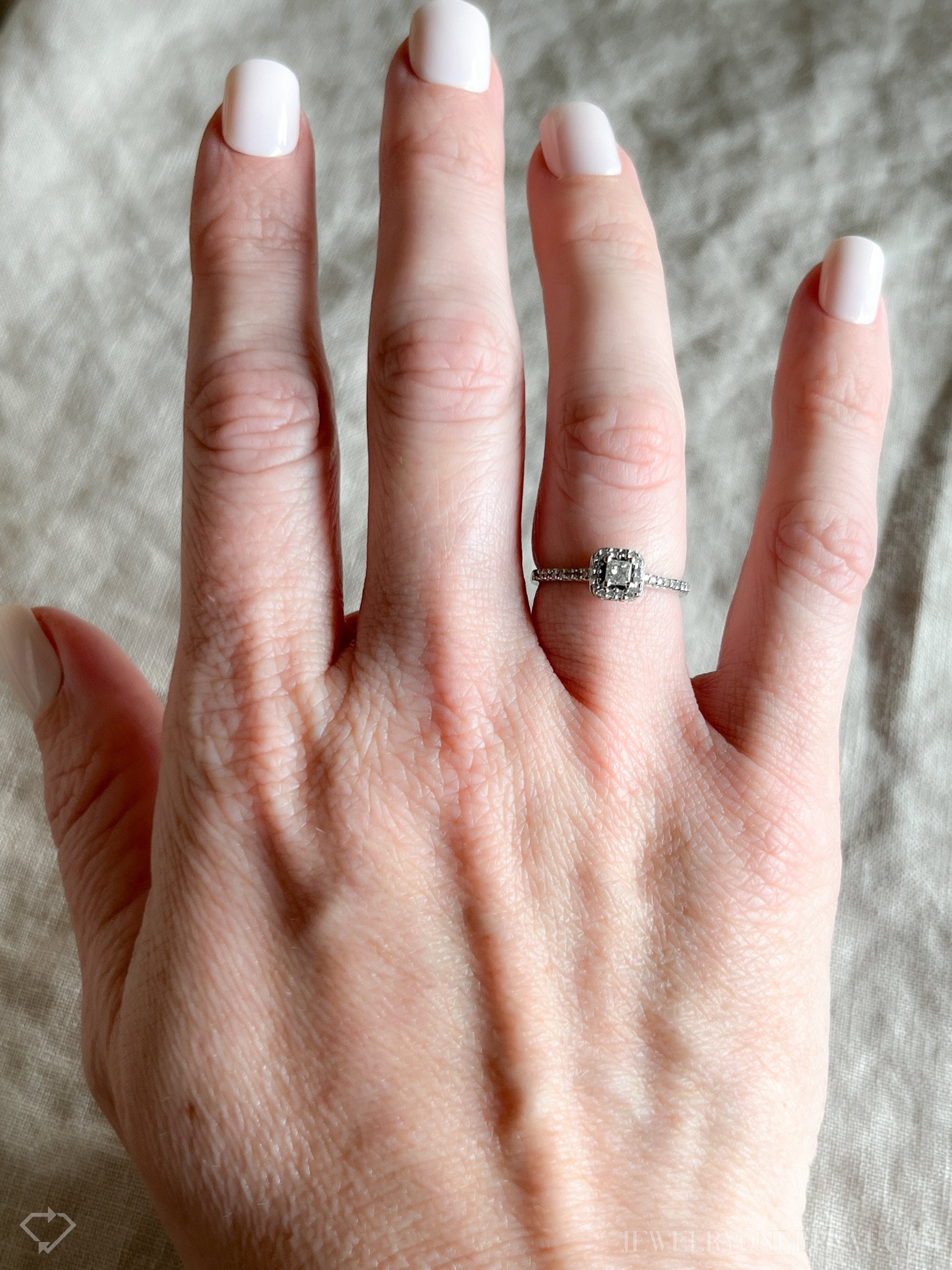 Vintage Diamond Engagement Ring, Princess Cut, 10k White Gold, 1990s Halo Bridal Ring