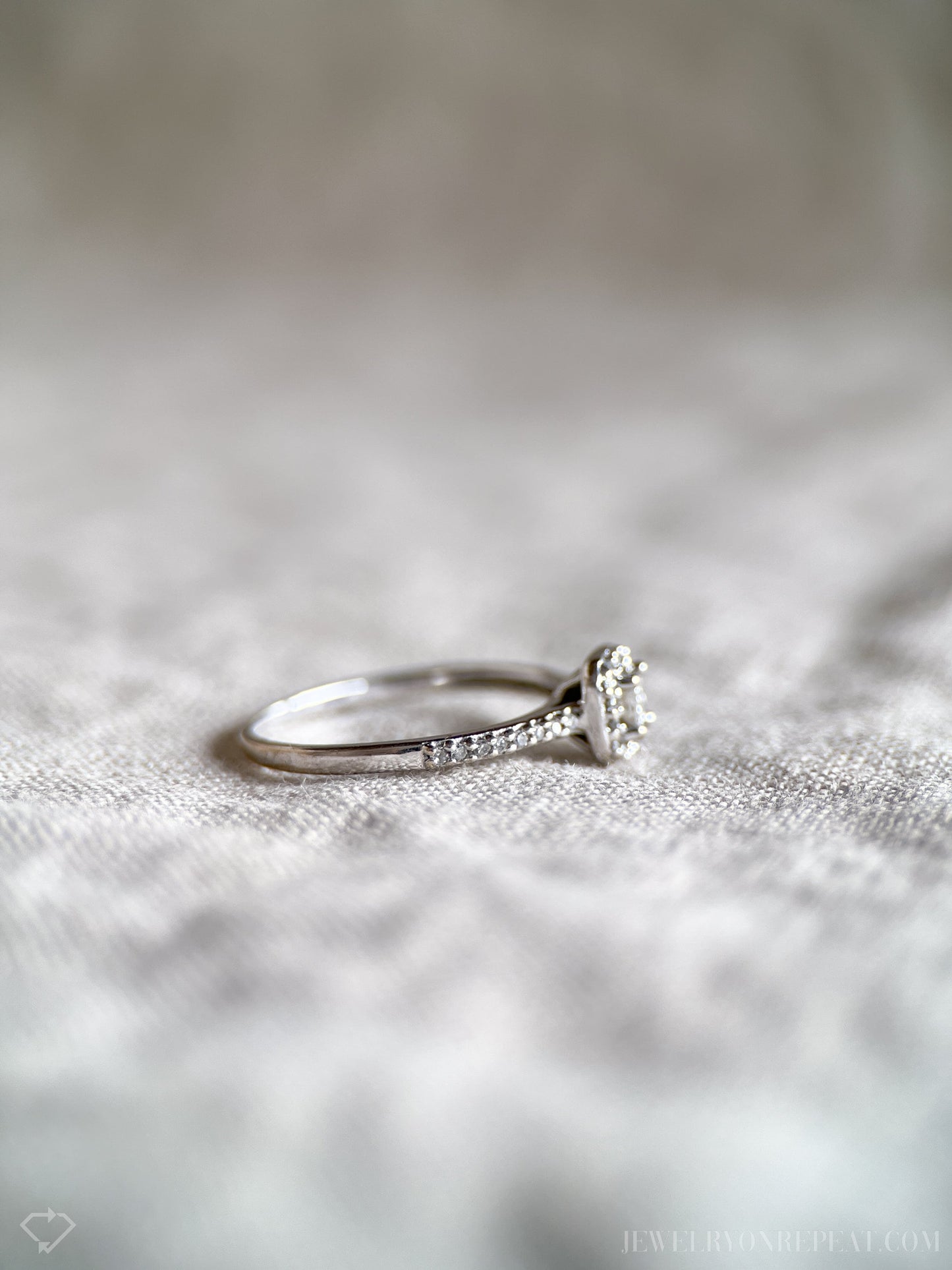 Vintage Diamond Engagement Ring, Princess Cut, 10k White Gold, 1990s Halo Bridal Ring