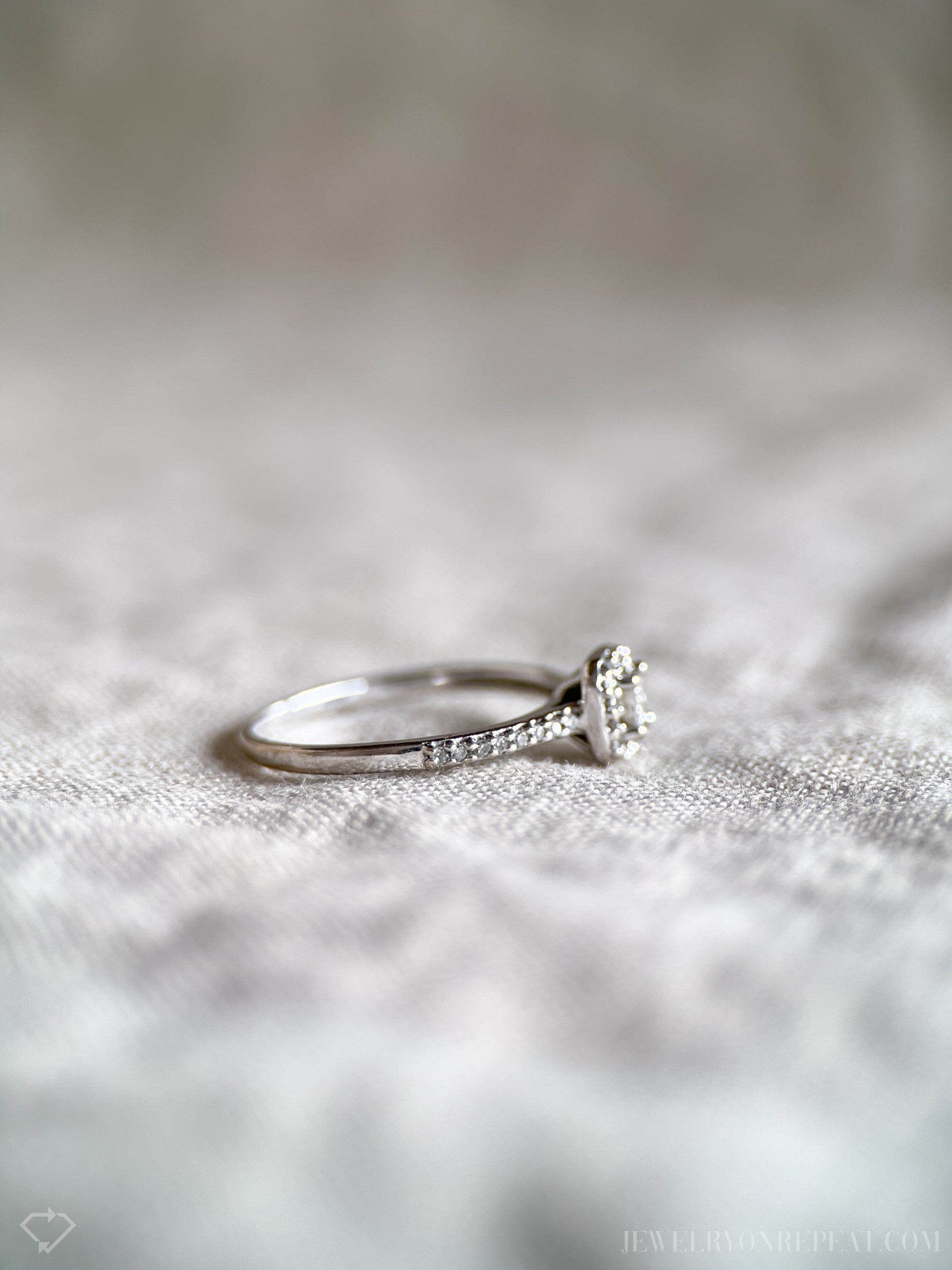 Vintage Diamond Engagement Ring, Princess Cut, 10k White Gold, 1990s Halo Bridal Ring