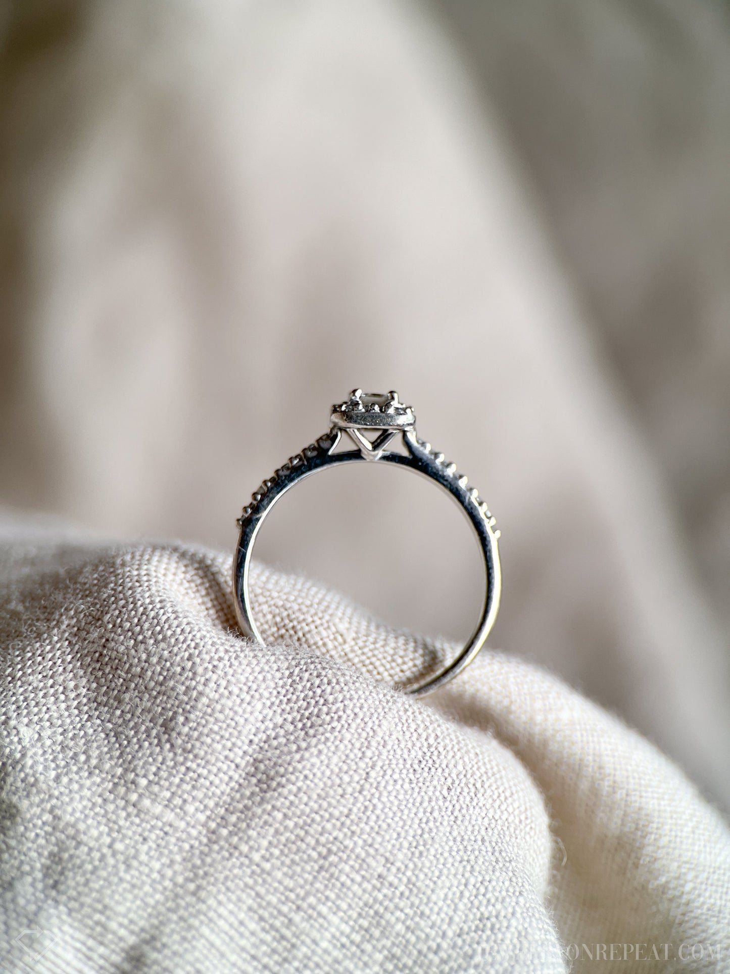 Vintage Diamond Engagement Ring, Princess Cut, 10k White Gold, 1990s Halo Bridal Ring