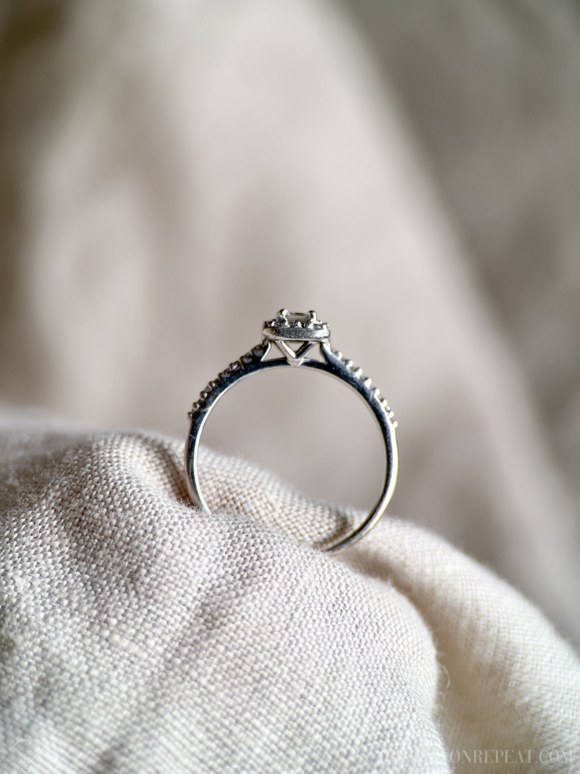 Vintage Diamond Engagement Ring, Princess Cut, 10k White Gold, 1990s Halo Bridal Ring