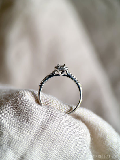 Vintage Diamond Engagement Ring, Princess Cut, 10k White Gold, 1990s Halo Bridal Ring