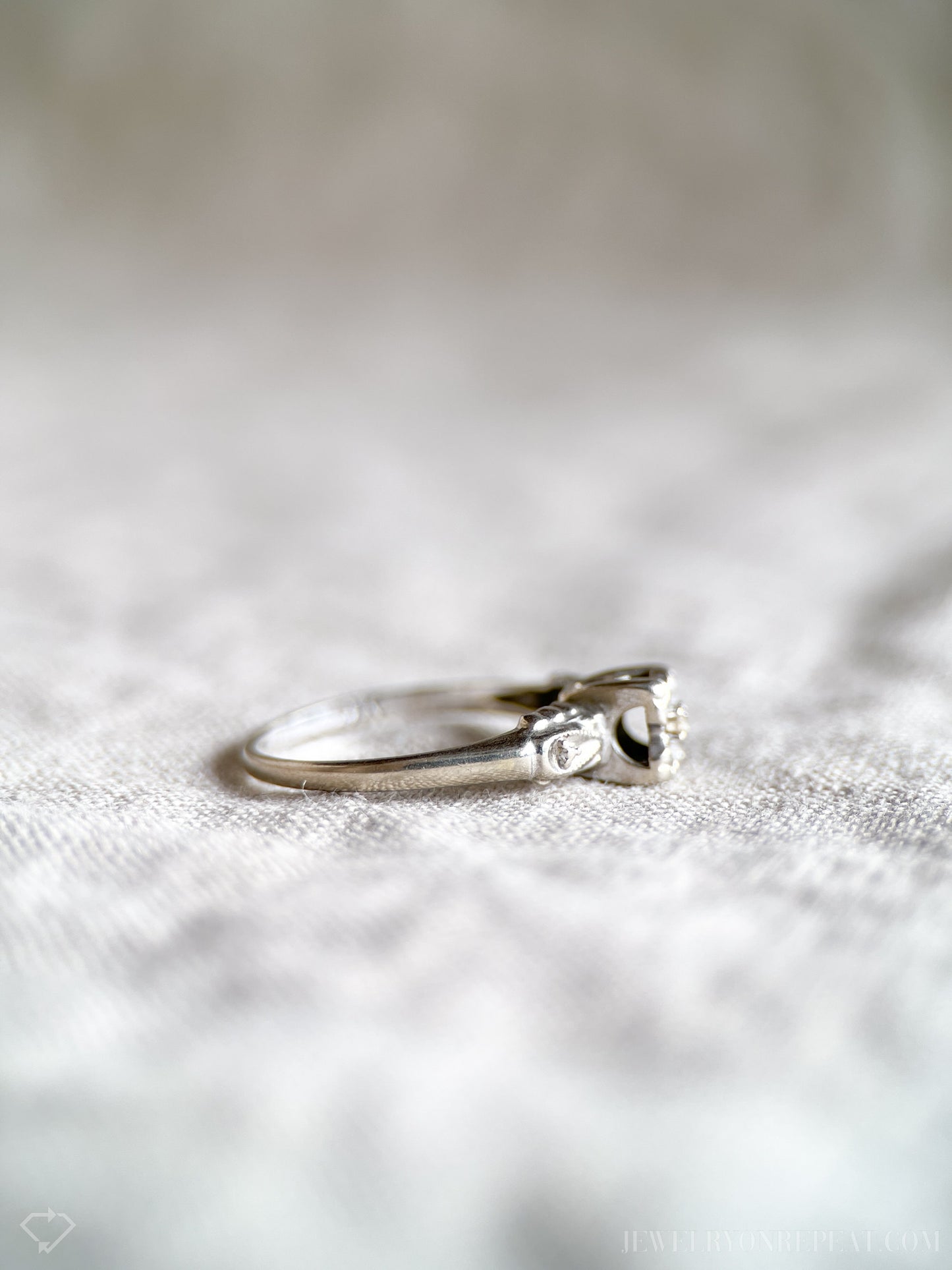 Vintage Diamond Engagement Ring, Round Cut, 14k White Gold, 1940s Art Deco Bridal Ring