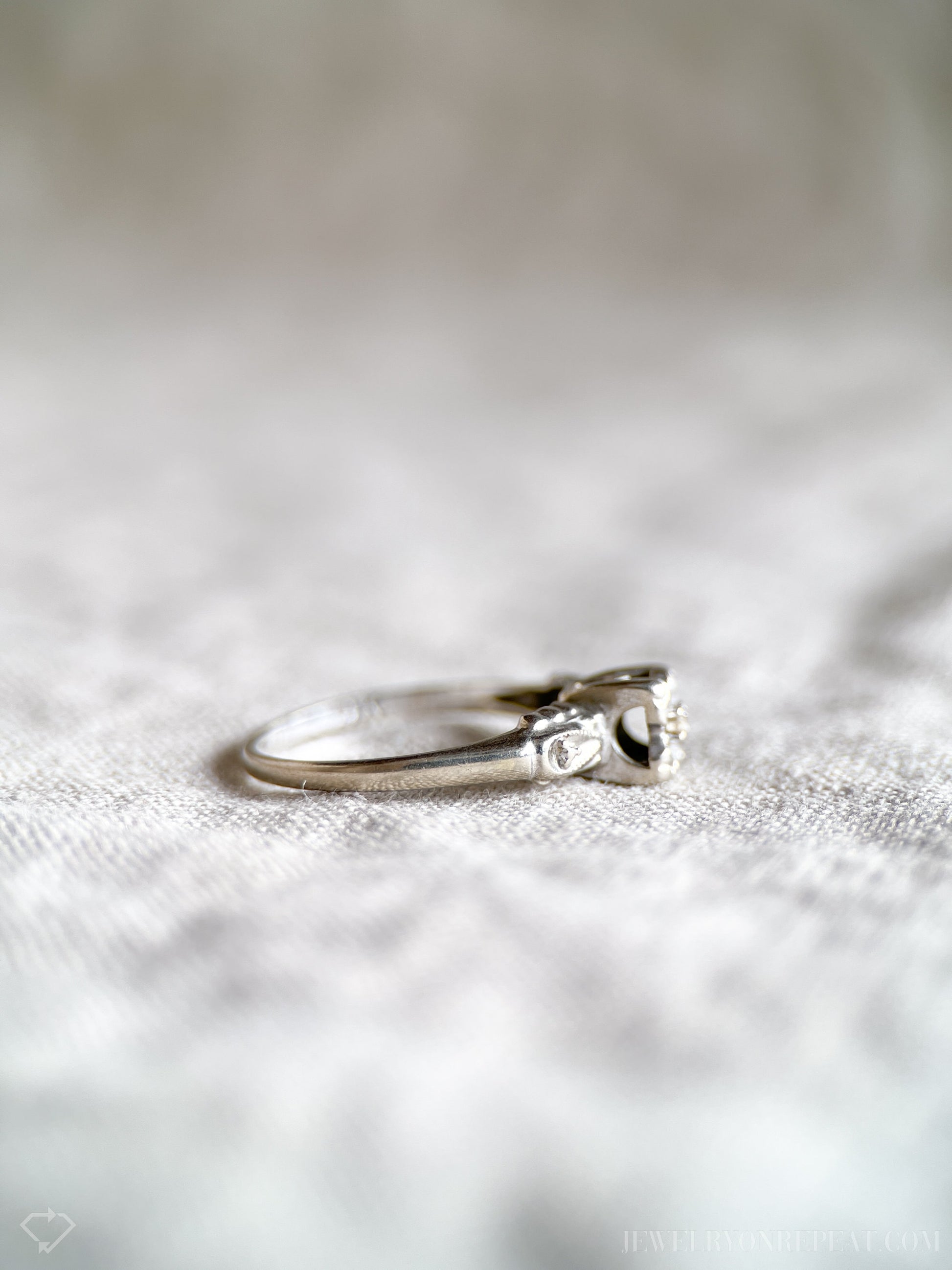 Vintage Diamond Engagement Ring, Round Cut, 14k White Gold, 1940s Art Deco Bridal Ring
