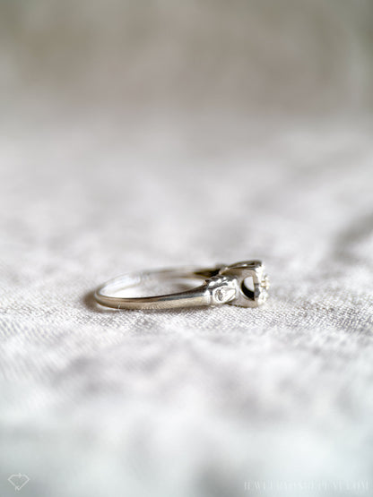 Vintage Diamond Engagement Ring, Round Cut, 14k White Gold, 1940s Art Deco Bridal Ring