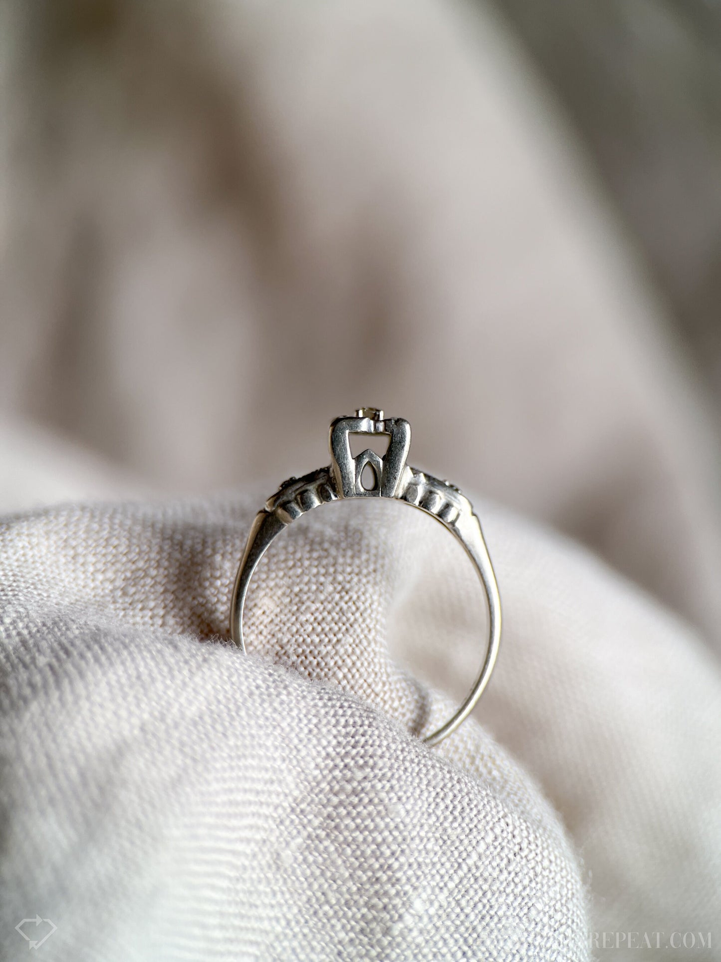 Vintage Diamond Engagement Ring, Round Cut, 14k White Gold, 1940s Art Deco Bridal Ring