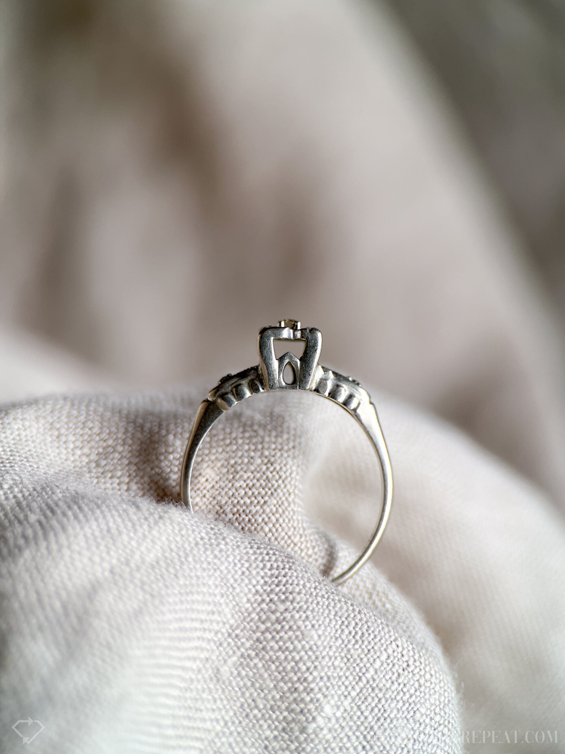Vintage Diamond Engagement Ring, Round Cut, 14k White Gold, 1940s Art Deco Bridal Ring