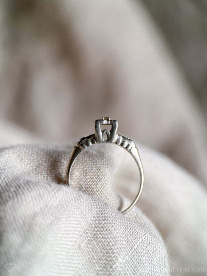 Vintage Diamond Engagement Ring, Round Cut, 14k White Gold, 1940s Art Deco Bridal Ring