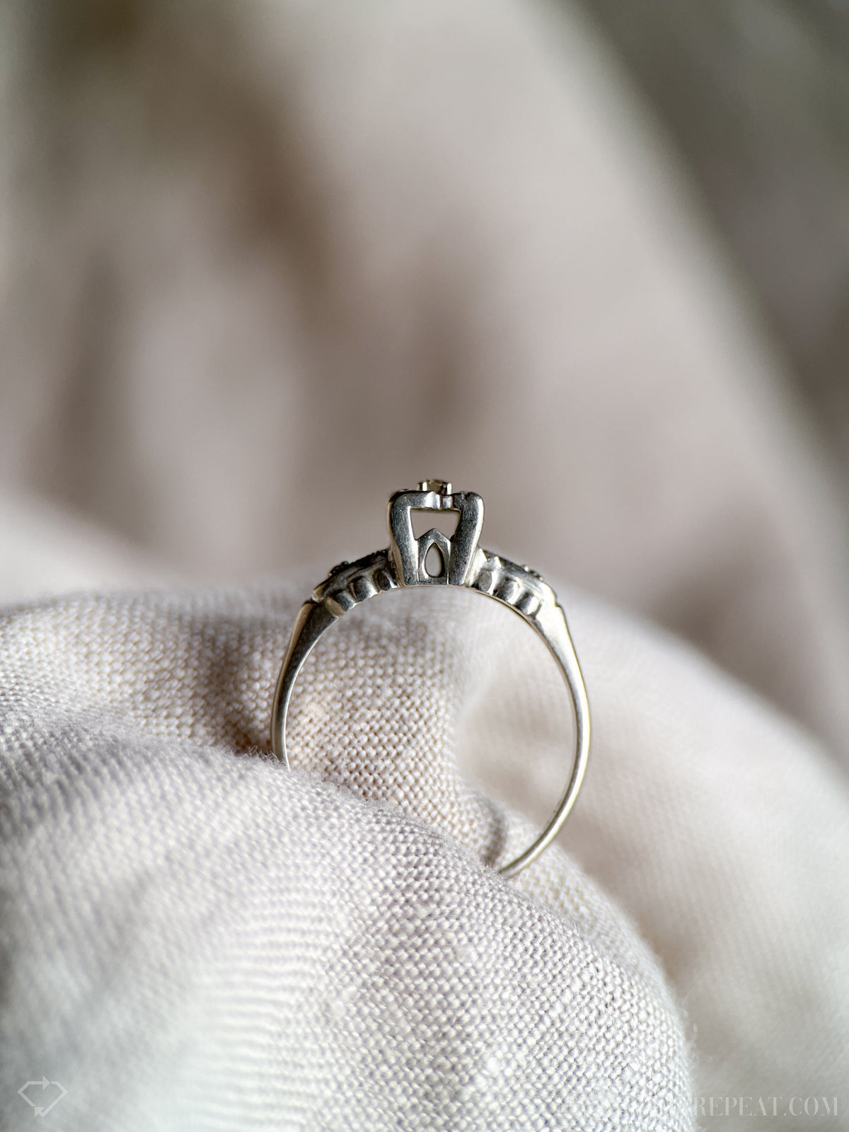 Vintage Diamond Engagement Ring, Round Cut, 14k White Gold, 1940s Art Deco Bridal Ring