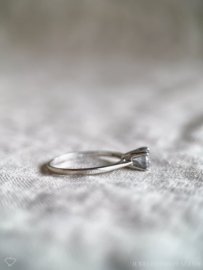 Vintage Natural Diamond Engagement Ring, Round Cut, 10k White Gold, 4-Prong Solitaire Bridal Ring