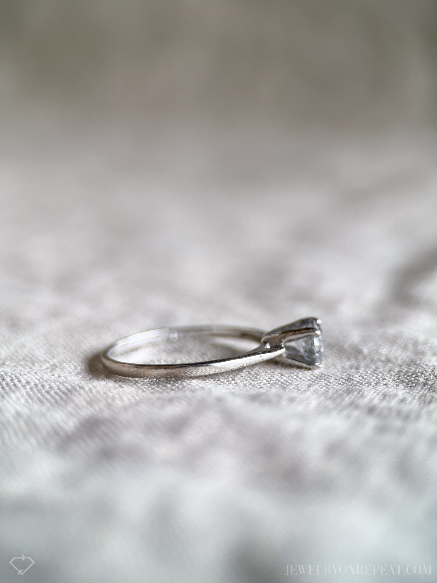 Vintage Natural Diamond Engagement Ring, Round Cut, 10k White Gold, 4-Prong Solitaire Bridal Ring